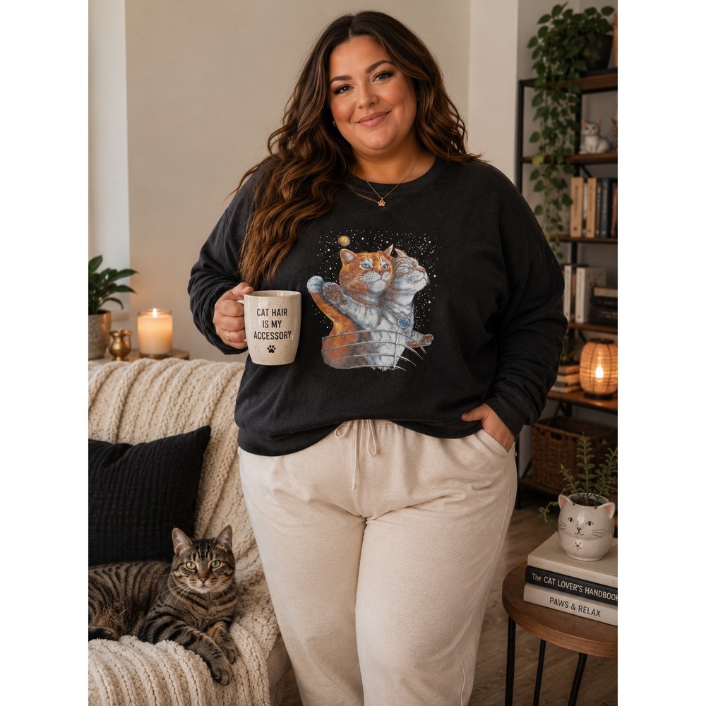 SHEIN Curve Cat Lovers Graphic Sweatshirt‎ 4XL Crewneck Cotton Blend Novelty